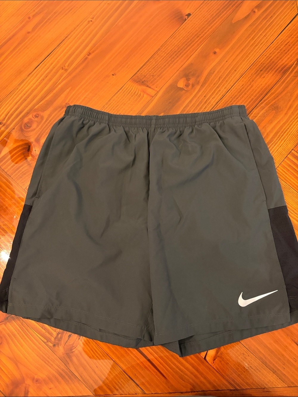 Nike Men's Gray Athletic Shorts with White Swoosh